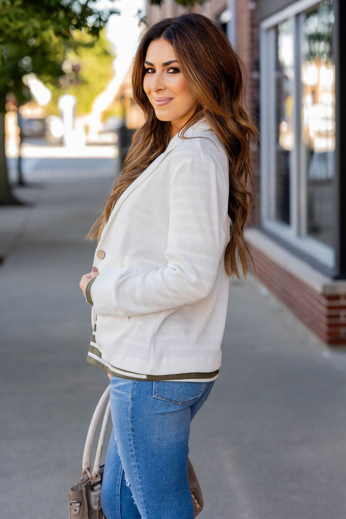 Ribbed Relaxed Sleeve Sweatshirt Blazer - Betsey's Boutique Shop -