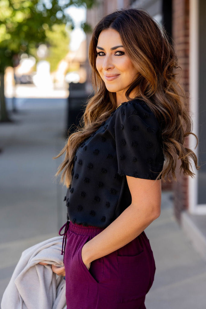 Textured Dot Short Sleeve Blouse - Betsey's Boutique Shop -