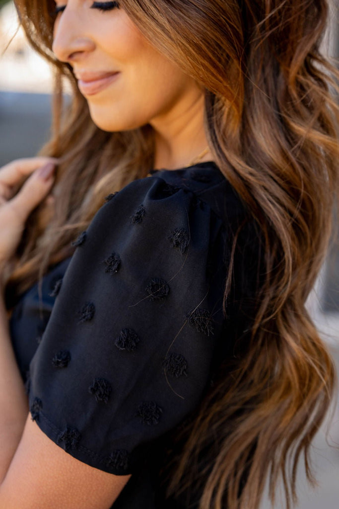 Textured Dot Short Sleeve Blouse - Betsey's Boutique Shop -