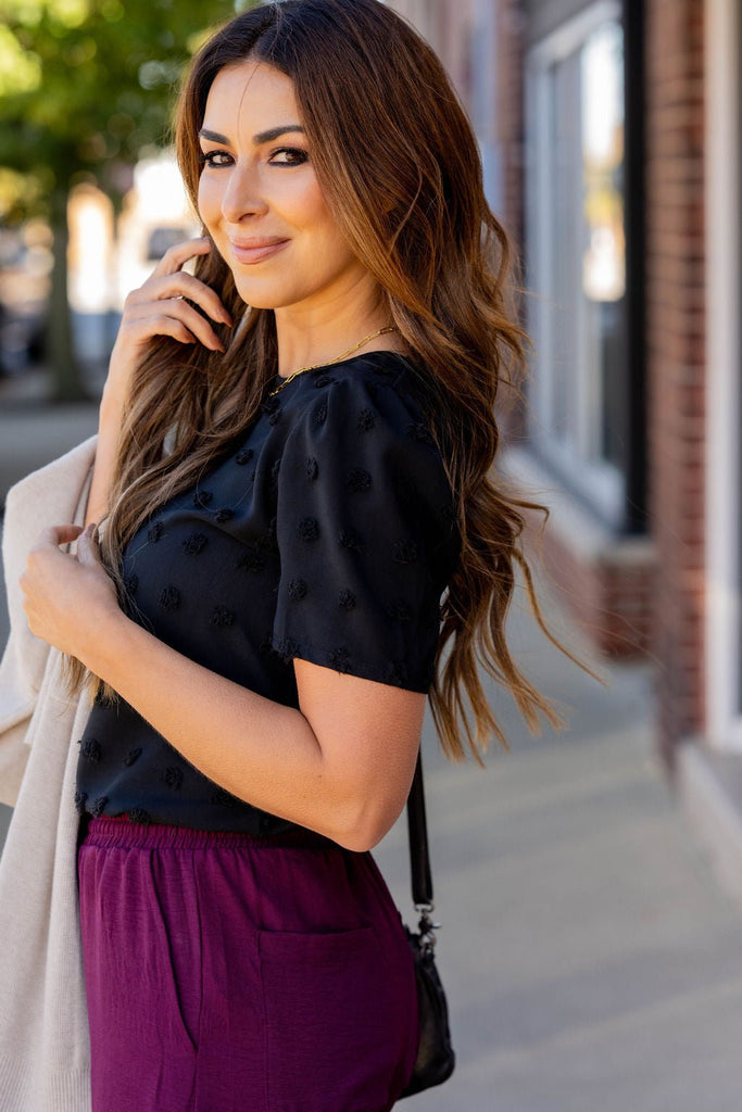 Textured Dot Short Sleeve Blouse - Betsey's Boutique Shop -