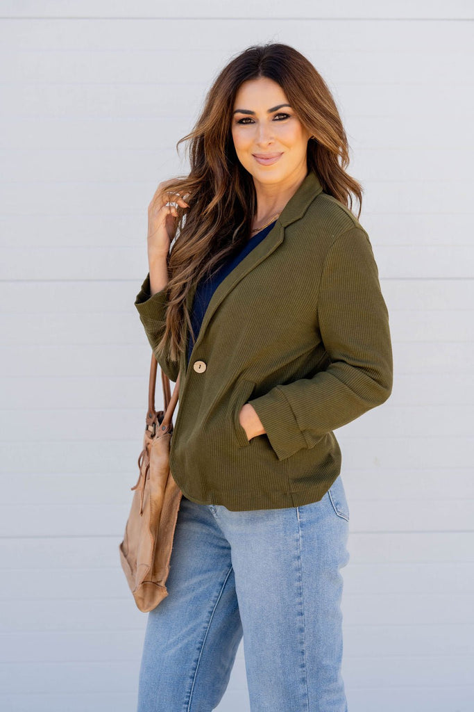 Ribbed Relaxed Sleeve Sweatshirt Blazer - Betsey's Boutique Shop -