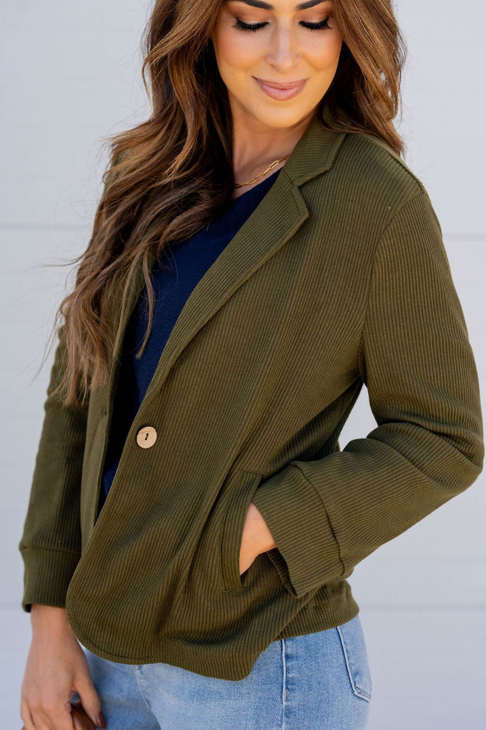 Ribbed Relaxed Sleeve Sweatshirt Blazer - Betsey's Boutique Shop -