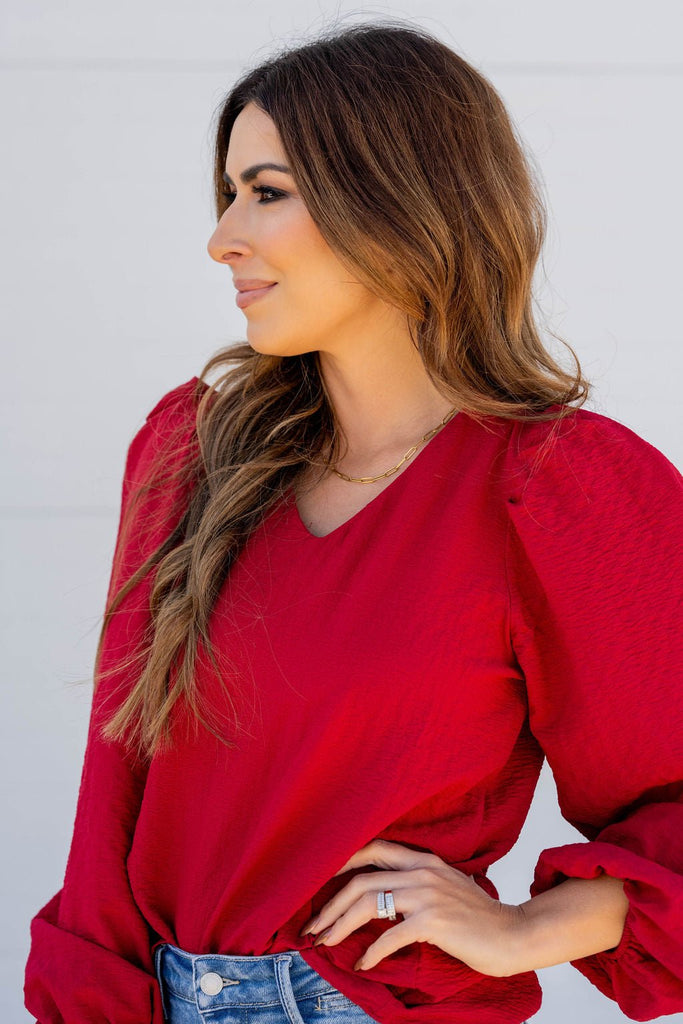 Textured Balloon Sleeve Blouse - Betsey's Boutique Shop -