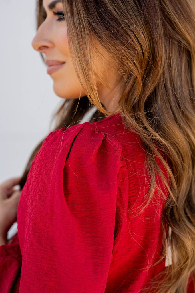 Textured Balloon Sleeve Blouse - Betsey's Boutique Shop -