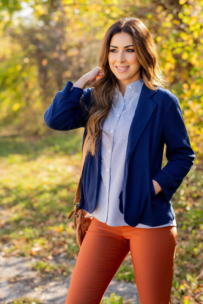 Ribbed Relaxed Sleeve Sweatshirt Blazer - Betsey's Boutique Shop -