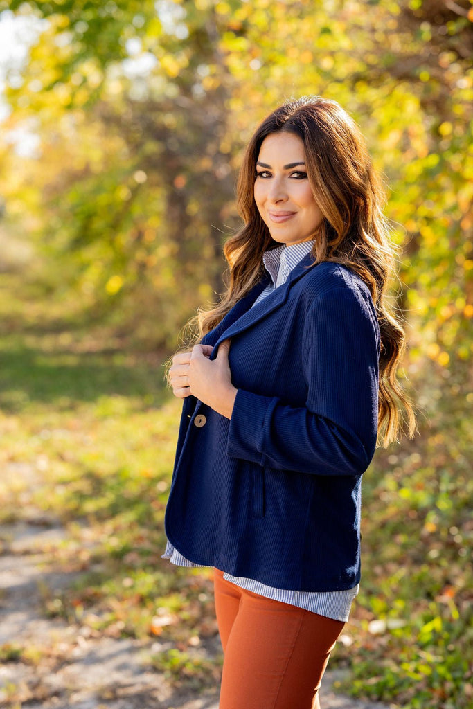 Ribbed Relaxed Sleeve Sweatshirt Blazer - Betsey's Boutique Shop -