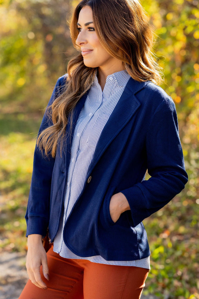 Ribbed Relaxed Sleeve Sweatshirt Blazer - Betsey's Boutique Shop -