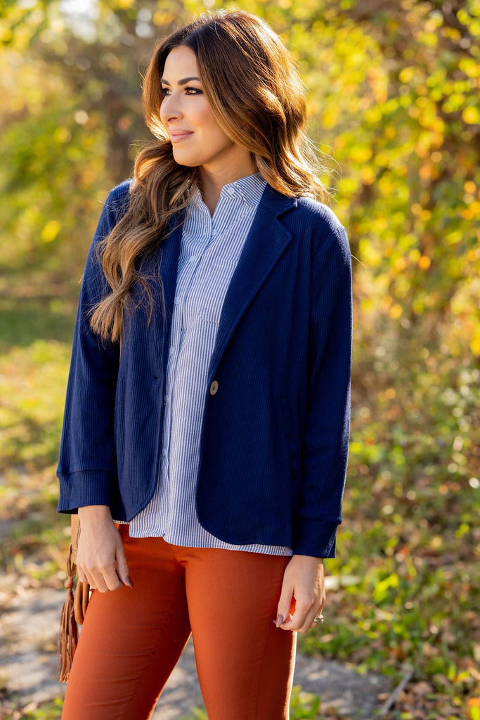 Ribbed Relaxed Sleeve Sweatshirt Blazer - Betsey's Boutique Shop -