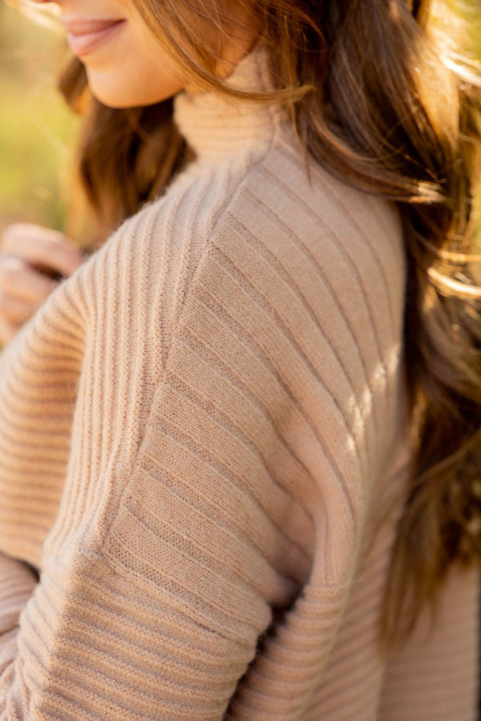 Mixed Ribbed Mock Neck Sweater - Betsey's Boutique Shop -