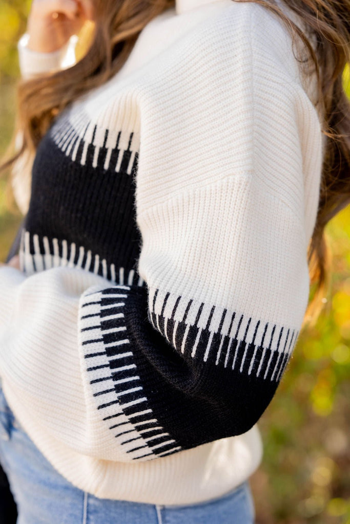 Lined Stripe Relaxed Sleeve Turtleneck Sweater - Betsey's Boutique Shop -