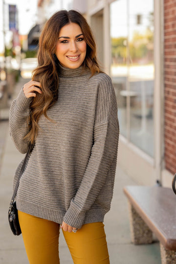 Mixed Ribbed Mock Neck Sweater - Betsey's Boutique Shop -