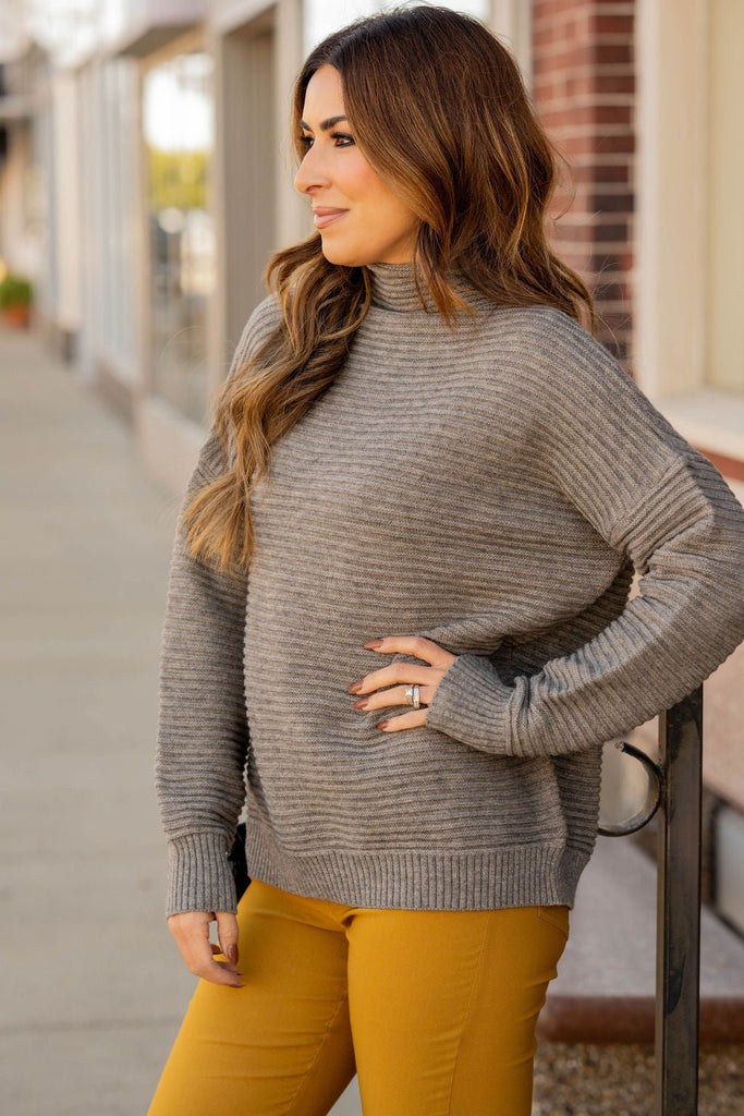 Mixed Ribbed Mock Neck Sweater - Betsey's Boutique Shop -