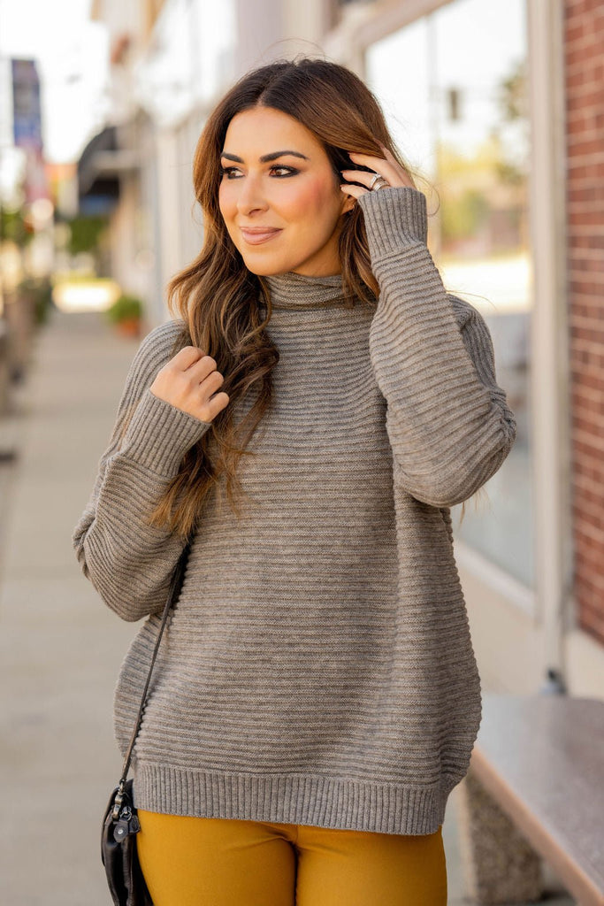 Mixed Ribbed Mock Neck Sweater - Betsey's Boutique Shop -