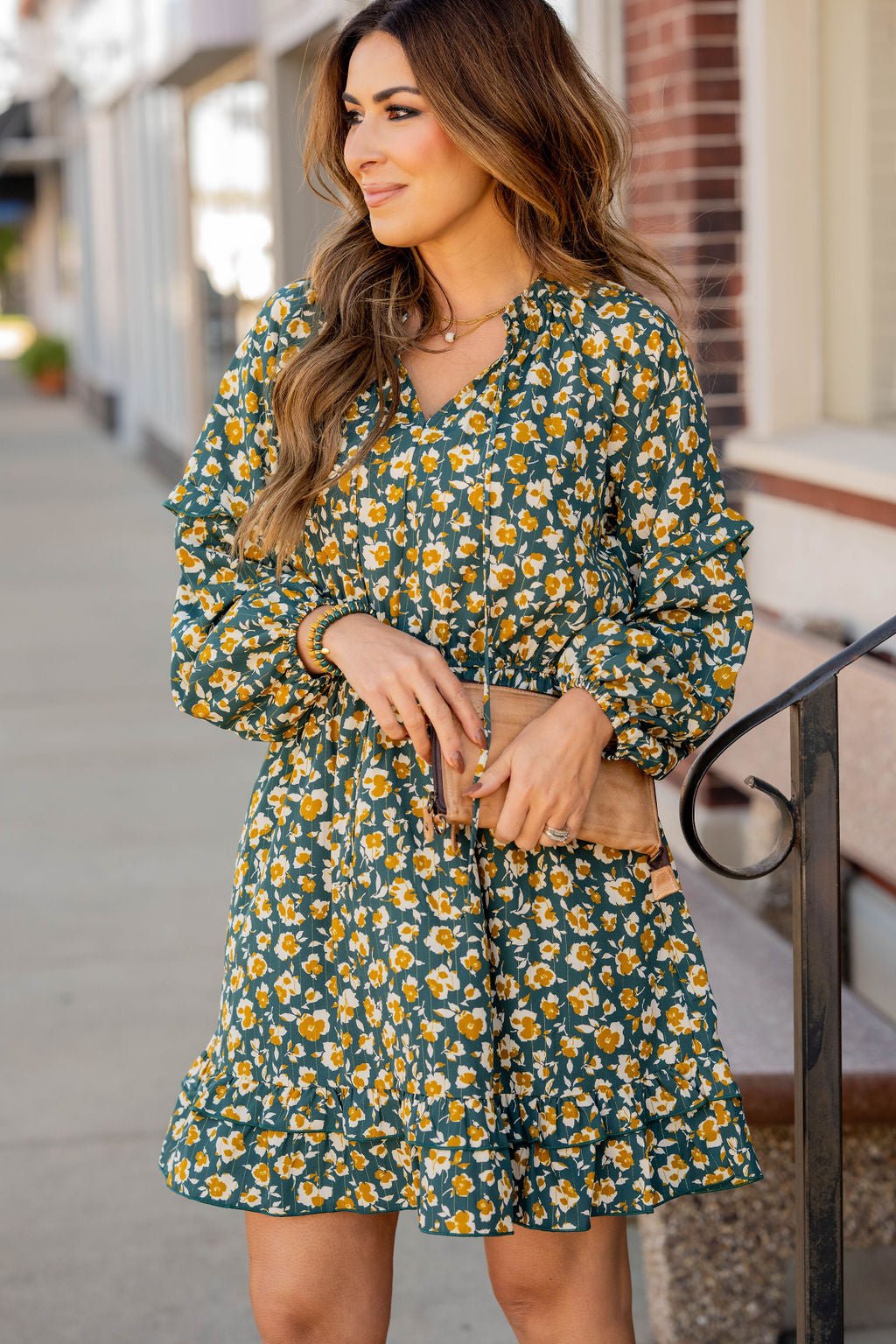 long sleeve dress ruffle bottom White Ruffle Long Sleeve Dress White (Without Plaid) / L