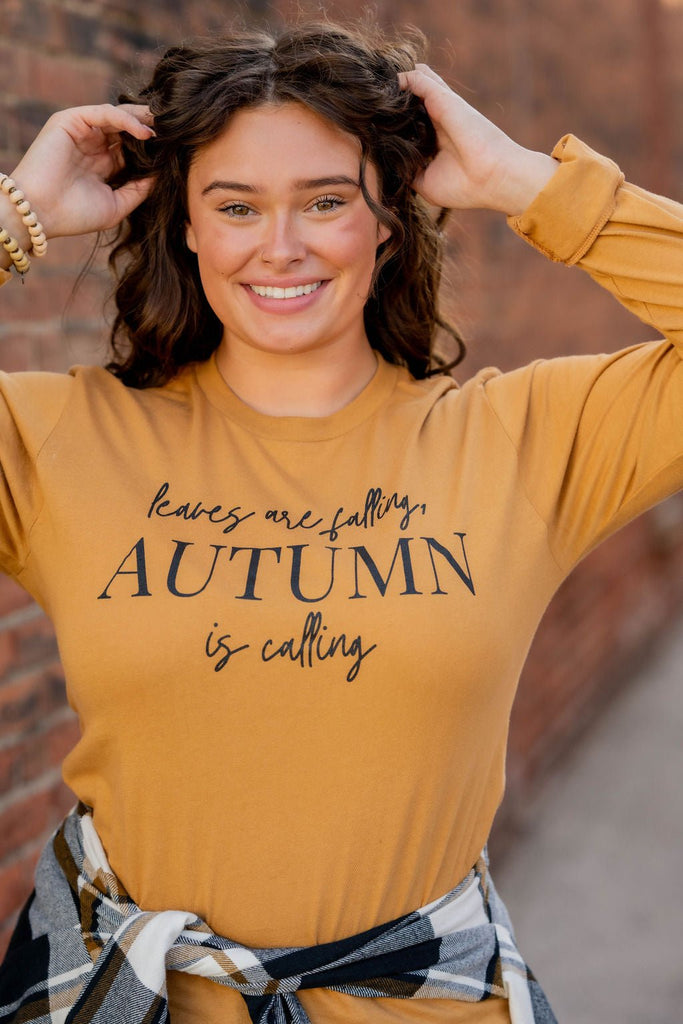 Autumn Is Calling Long Sleeve Tee - Betsey's Boutique Shop -