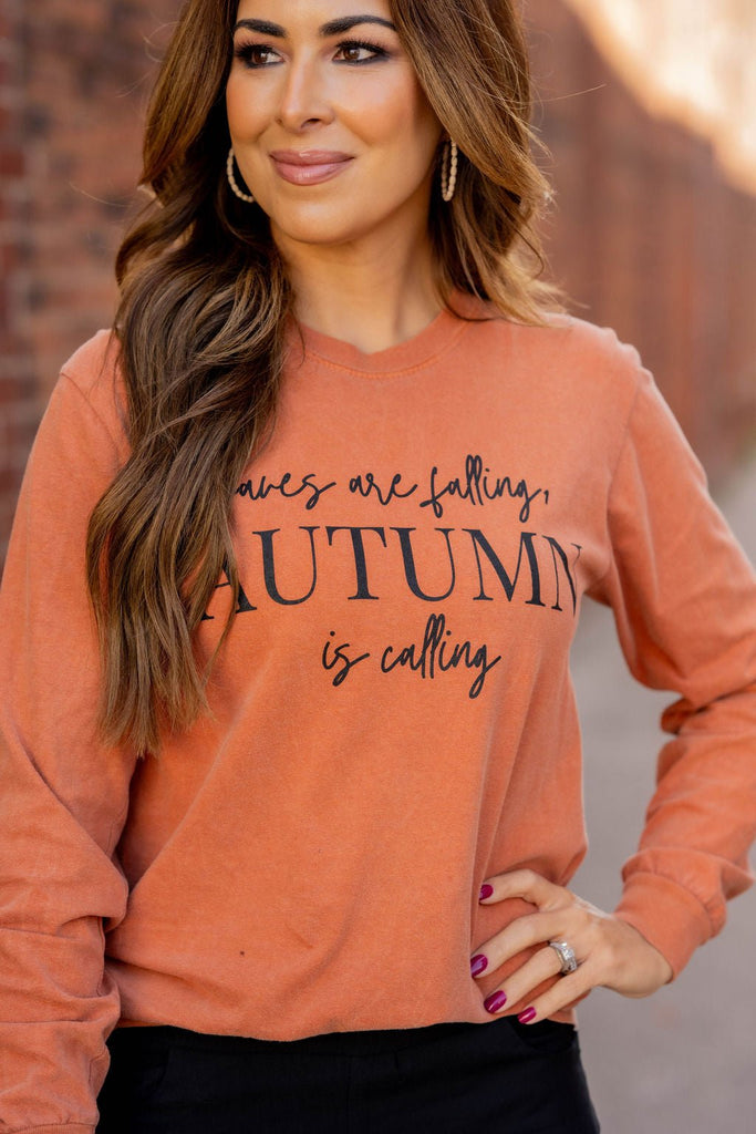 Autumn Is Calling Long Sleeve Tee - Betsey's Boutique Shop -