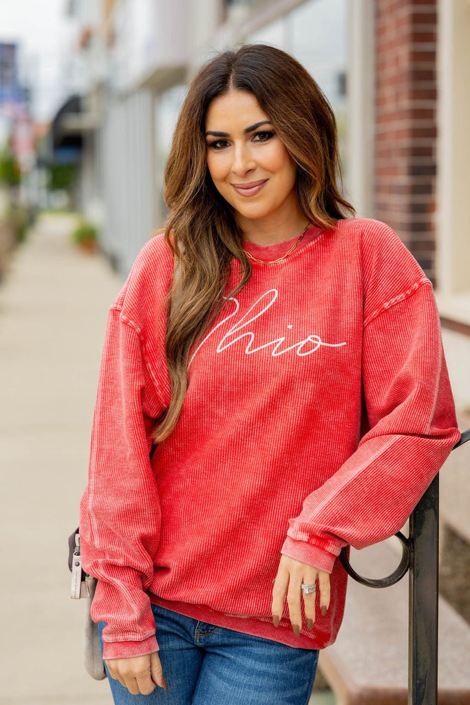 Cursive Ohio Ribbed Graphic Crewneck - Betsey's Boutique Shop -