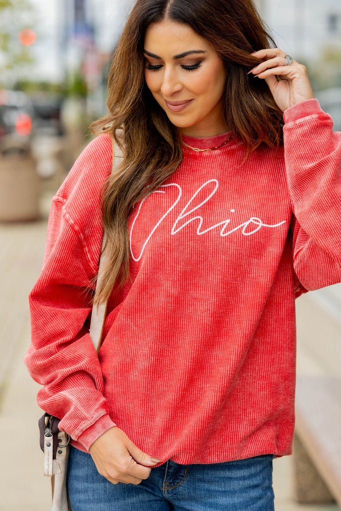 Cursive Ohio Ribbed Graphic Crewneck - Betsey's Boutique Shop -