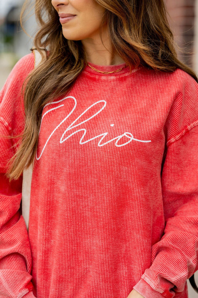 Cursive Ohio Ribbed Graphic Crewneck - Betsey's Boutique Shop -