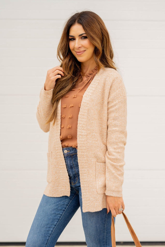 Heathered Ribbed Trim Cardigan - Betsey's Boutique Shop -