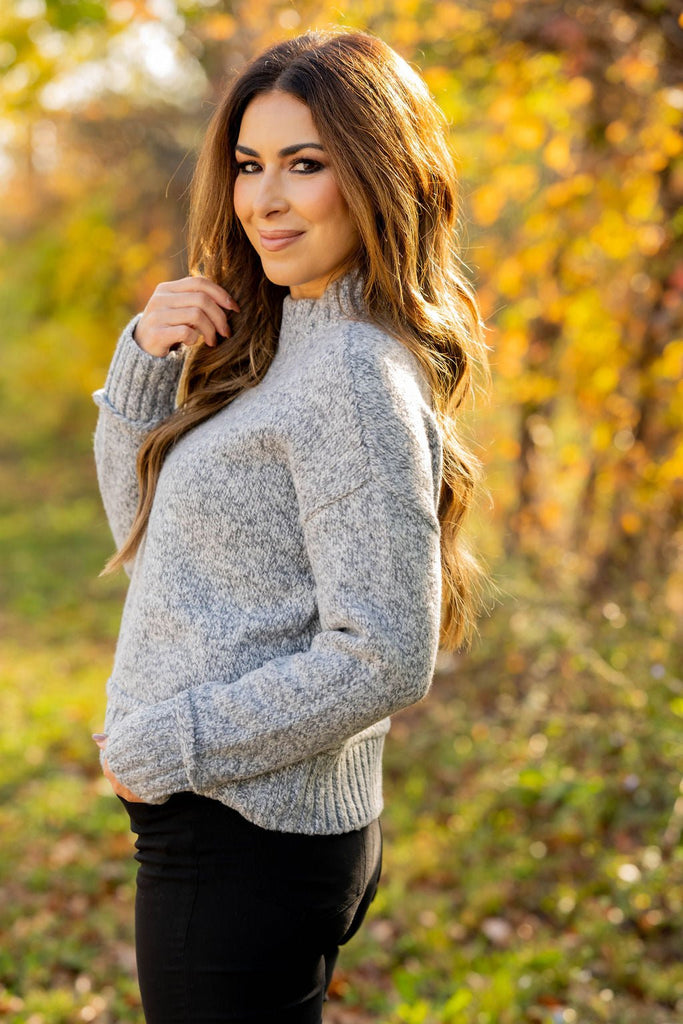 Ribbed Trim Heathered Sweater - Betsey's Boutique Shop -