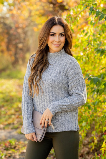 Perfectly Heathered Mock Neck Sweater - Betsey's Boutique Shop -