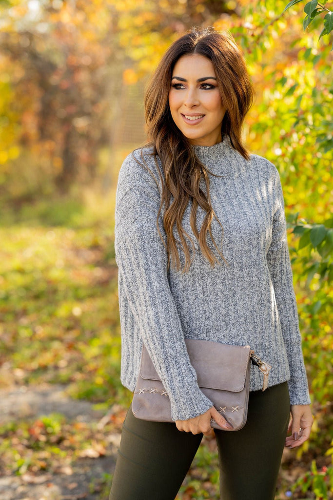 Perfectly Heathered Mock Neck Sweater - Betsey's Boutique Shop -