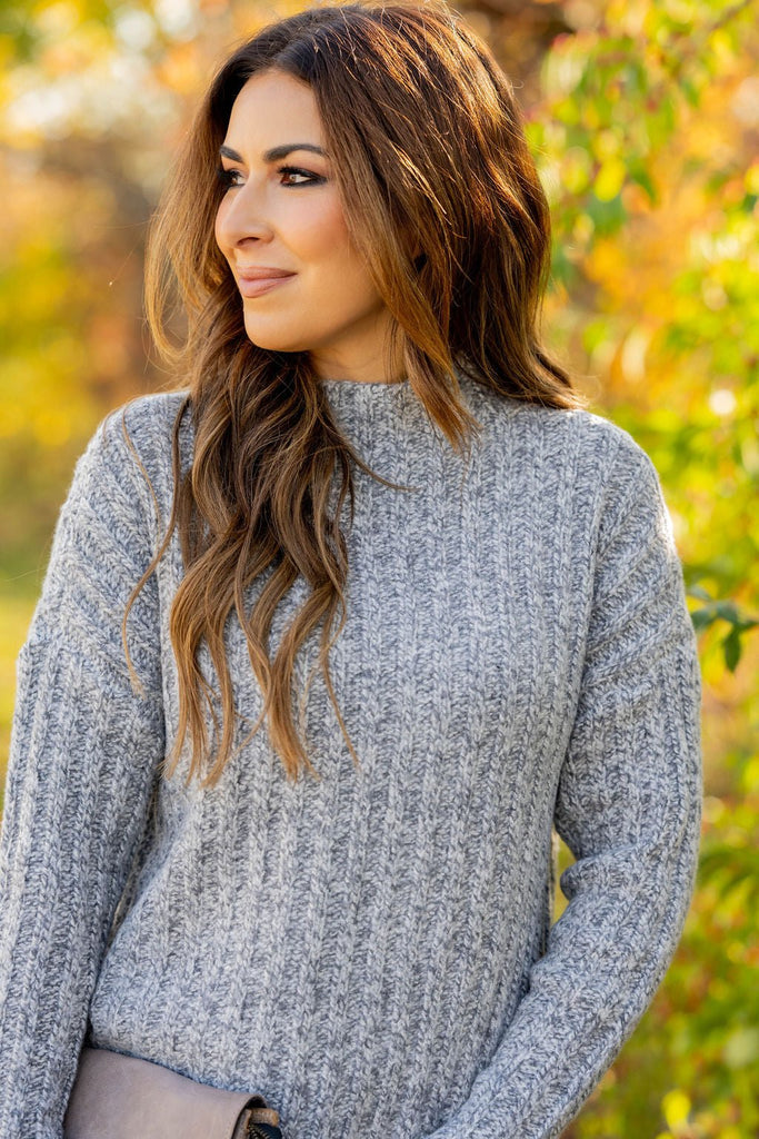 Perfectly Heathered Mock Neck Sweater - Betsey's Boutique Shop -