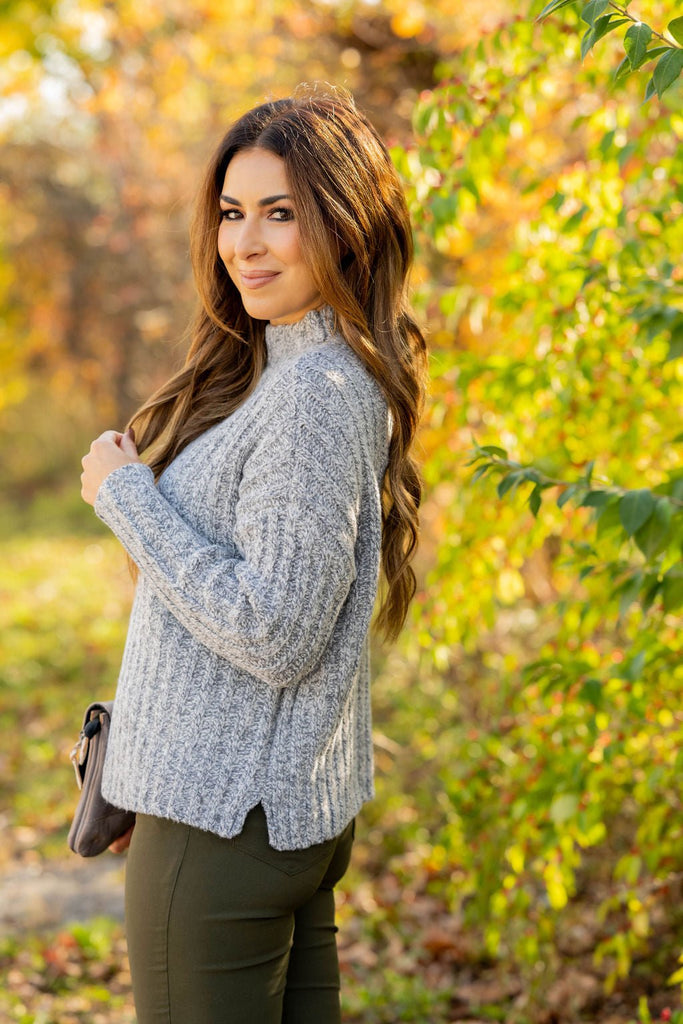 Perfectly Heathered Mock Neck Sweater - Betsey's Boutique Shop -