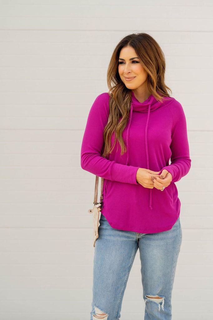 Lightly Ribbed Cowl Neck Sweatshirt - Betsey's Boutique Shop -