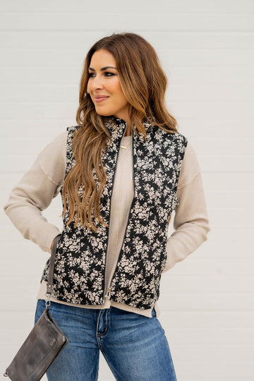 Antique Floral Puffer Vest - Betsey's Boutique Shop -