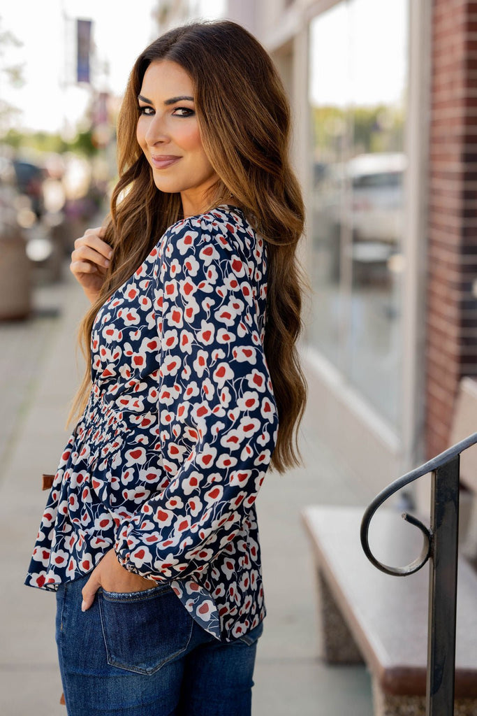 Floral Fun Cinched V Blouse - Betsey's Boutique Shop -