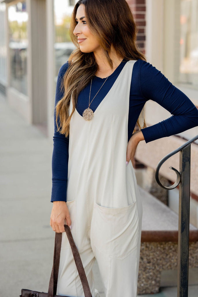 Relaxed Dual Pocket V Jumpsuit - Betsey's Boutique Shop -